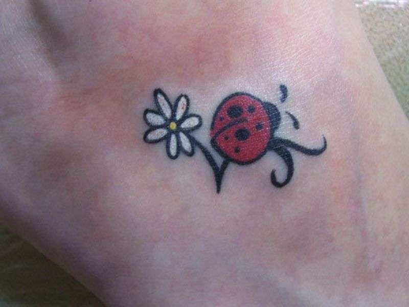 Tatuaje pequeño de margarita y mariquita