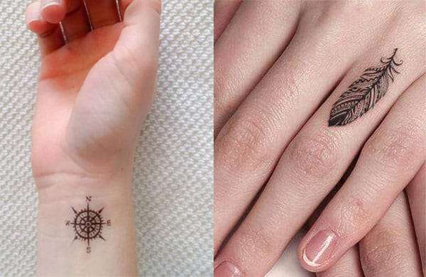 Tatuajes pequeños - rosa de los vientos - pluma