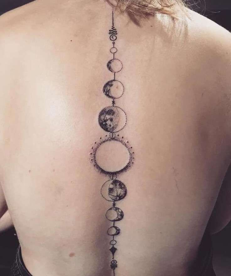 Tatuaje en la columna vertebral: planetas