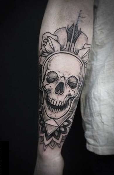 Tatuaje de calavera en el antebrazo