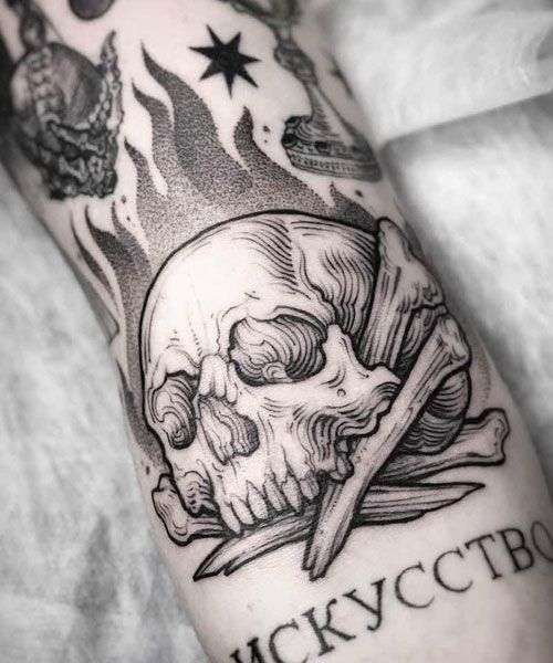 Tatuaje de calavera puntillismo