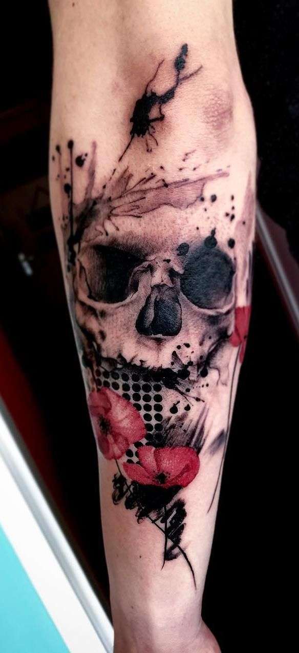 Tatuaje de calavera Trash Polka