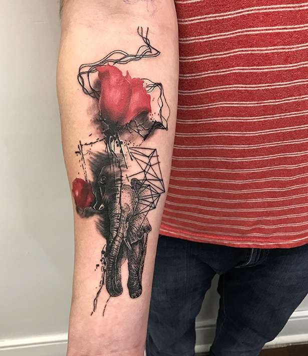 Tatuaje de elefante Trash Polka